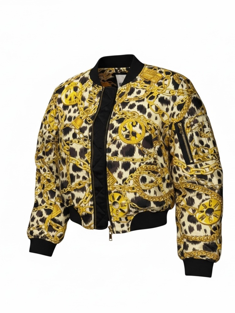 Moschino H&M Limited edition Gold Chain & Leopard Print Bomber Jacket